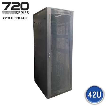Quest Mfg Floor Enclosure Server Cabinet, Vented Mesh Door, 42U, 6' x 27"W x 31"D, Black FE7219-42-02